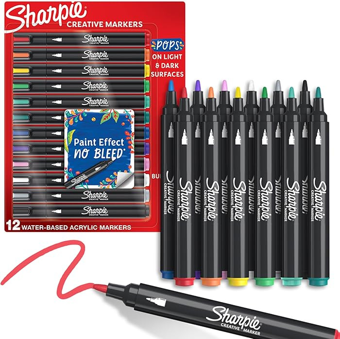 Sharpie Creative Markers, Water-Based Acrylic, Bullet Tip, Assorted Colors, 12 Count – Arts & C... | Amazon (US)