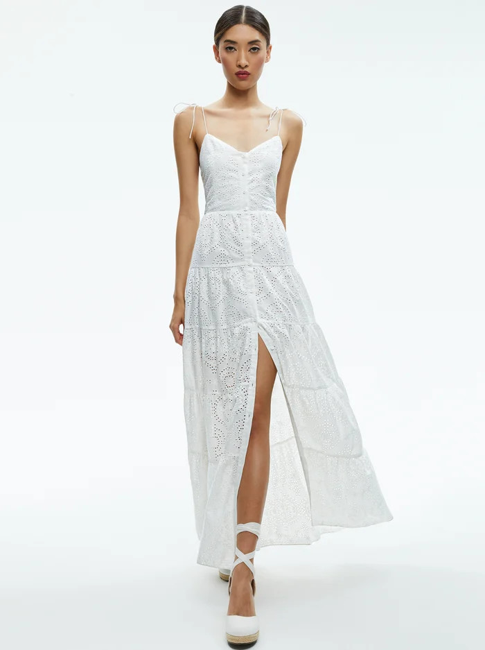 SHANTELLA TIERED BUTTON FRONT MAXI DRESS | Alice + Olivia