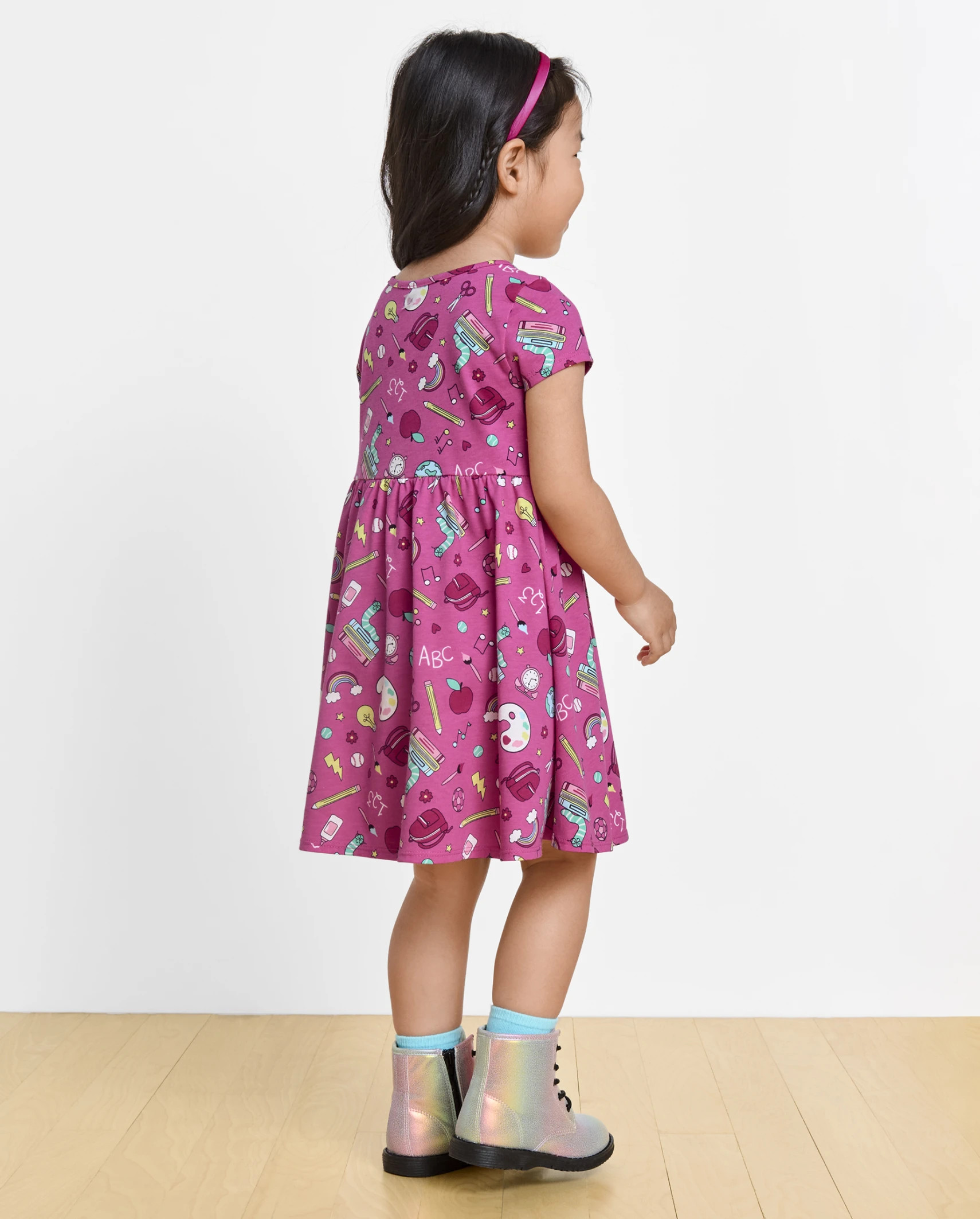 Baby And Toddler Girls School Doodle Babydoll Dress - fresh peonies | The Children's Place