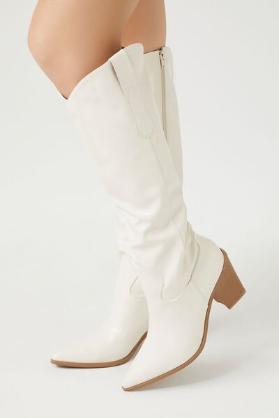 Faux Leather Knee-High Cowboy Boots | Forever 21 (US)