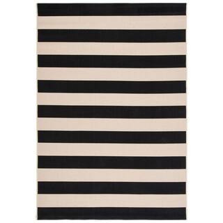 SAFAVIEH Courtyard Beige/Black 2 ft. x 4 ft. Awning Stripe Indoor/Outdoor Area Rug CY6812-25612-2... | The Home Depot