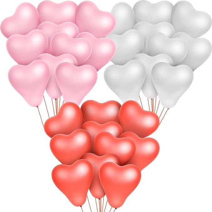 Valentines Day Balloons, 12 Inch Heart Balloons, 30 Pcs Heart Shape Latex Balloons with 22 Yard B... | Amazon (US)