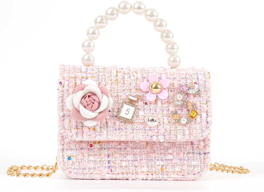 ZWI-player Little Girls Princess Purses Cute Crown Crossbody Bag Handbag with Pearl Handle for Ki... | Amazon (US)