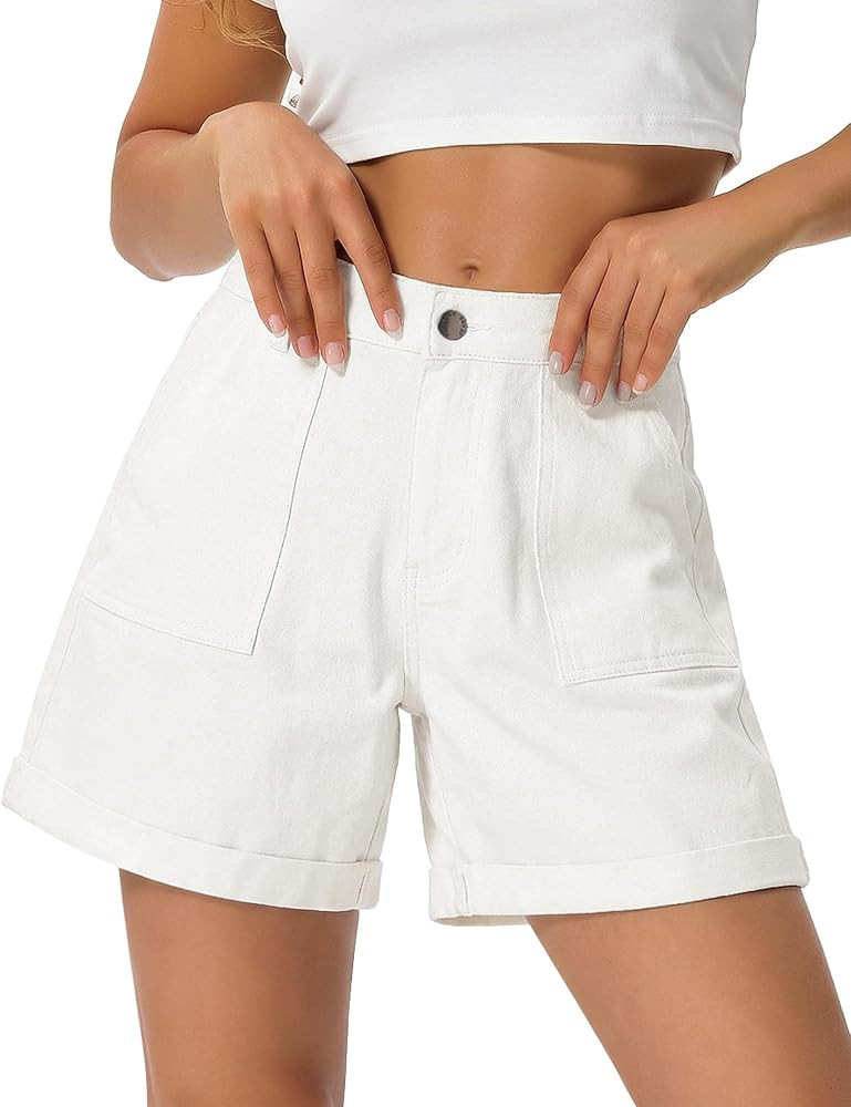 roswear Women's Jean Shorts Stretch Baggy with Cuffed Hem Large Pockets | Amazon (US)