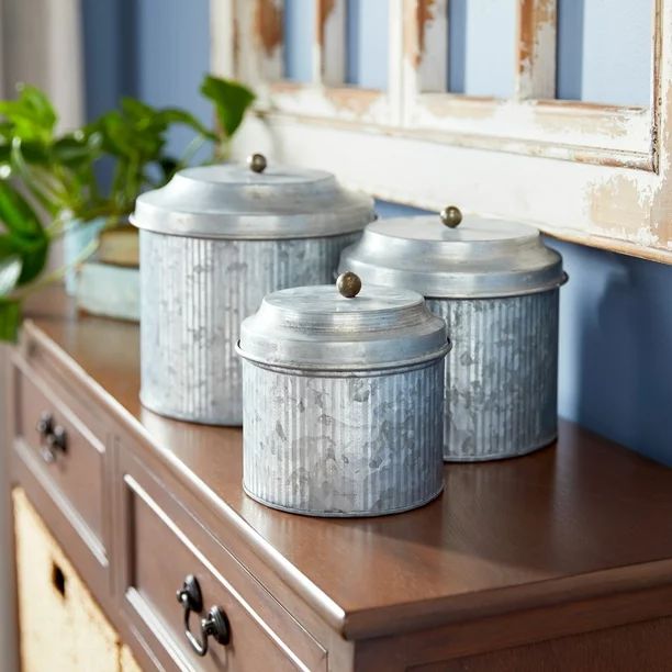 DecMode 8", 7", 6"H Silver Metal Galvanized Decorative Jars, 3-Pieces | Walmart (US)