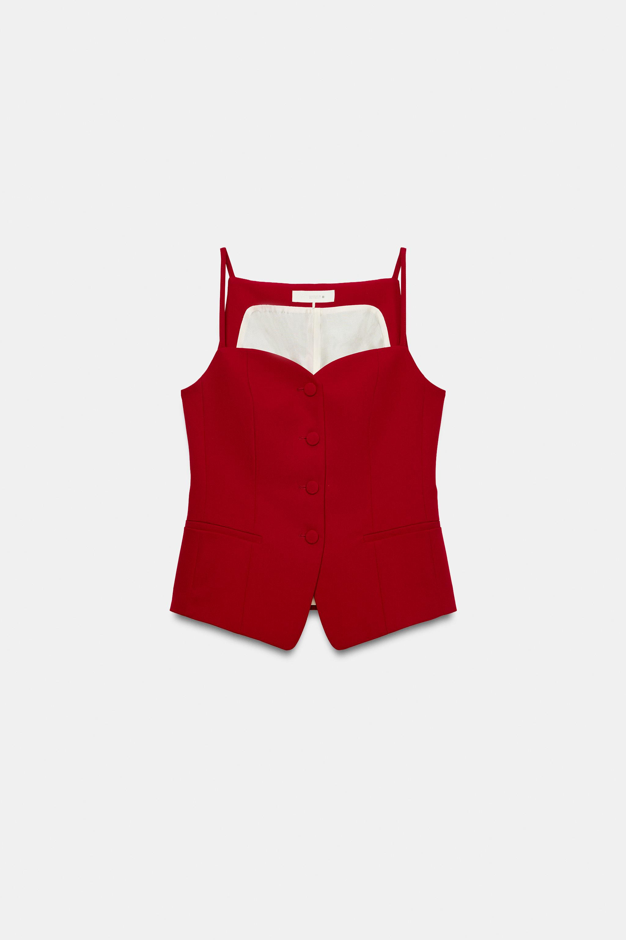 Model height: 173 cmSweetheart neckline vest with thin straps. False front welt pockets. Front cl... | Zara US