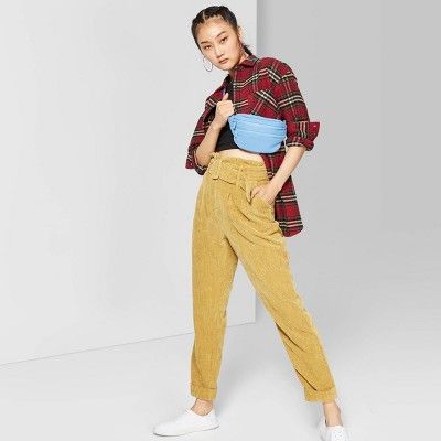 Women's High-Rise Belted Corduroy Paperbag Pants - Wild Fable™ Mustard | Target