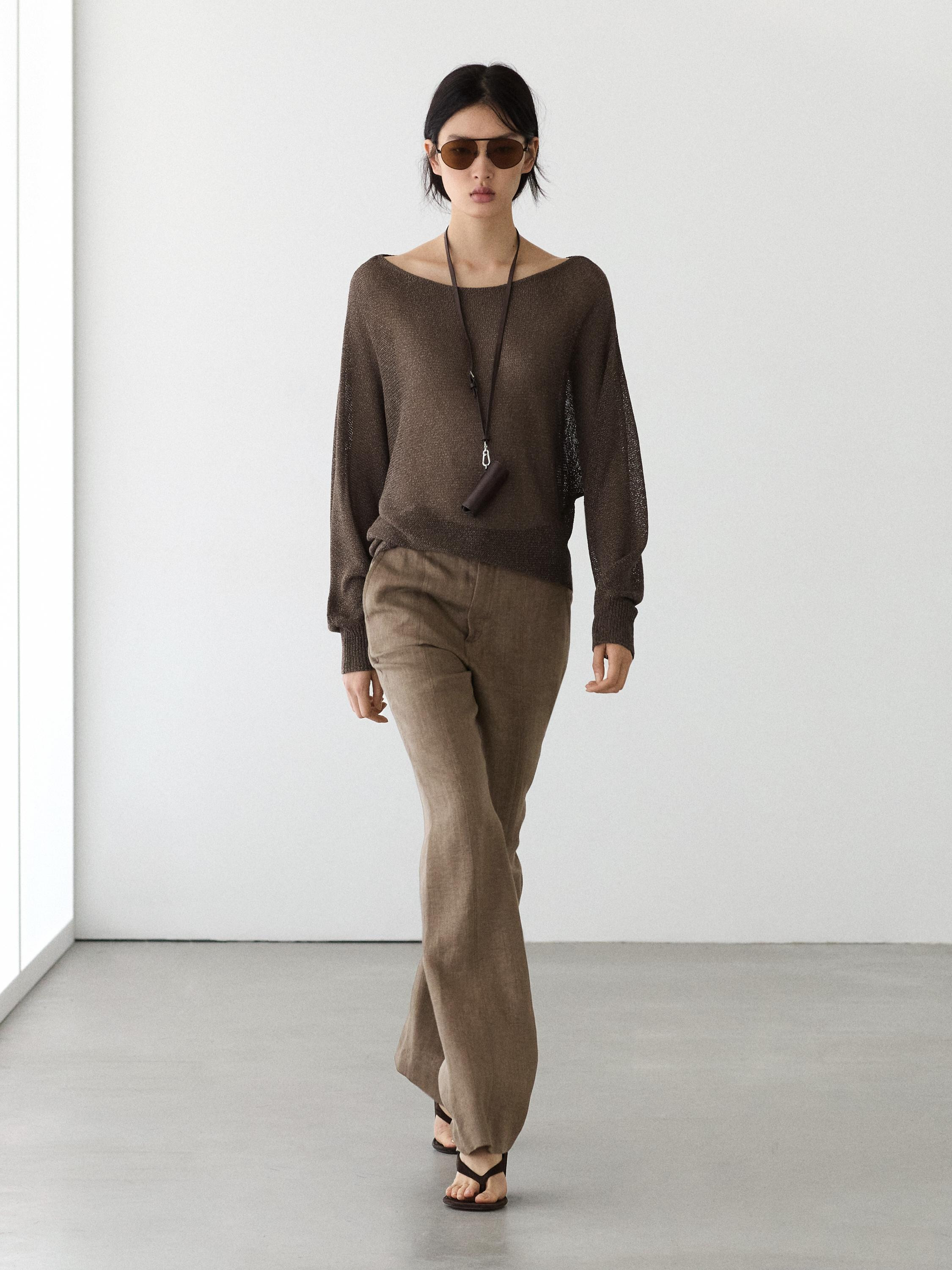 100% linen kick flare trousers | Massimo Dutti UK