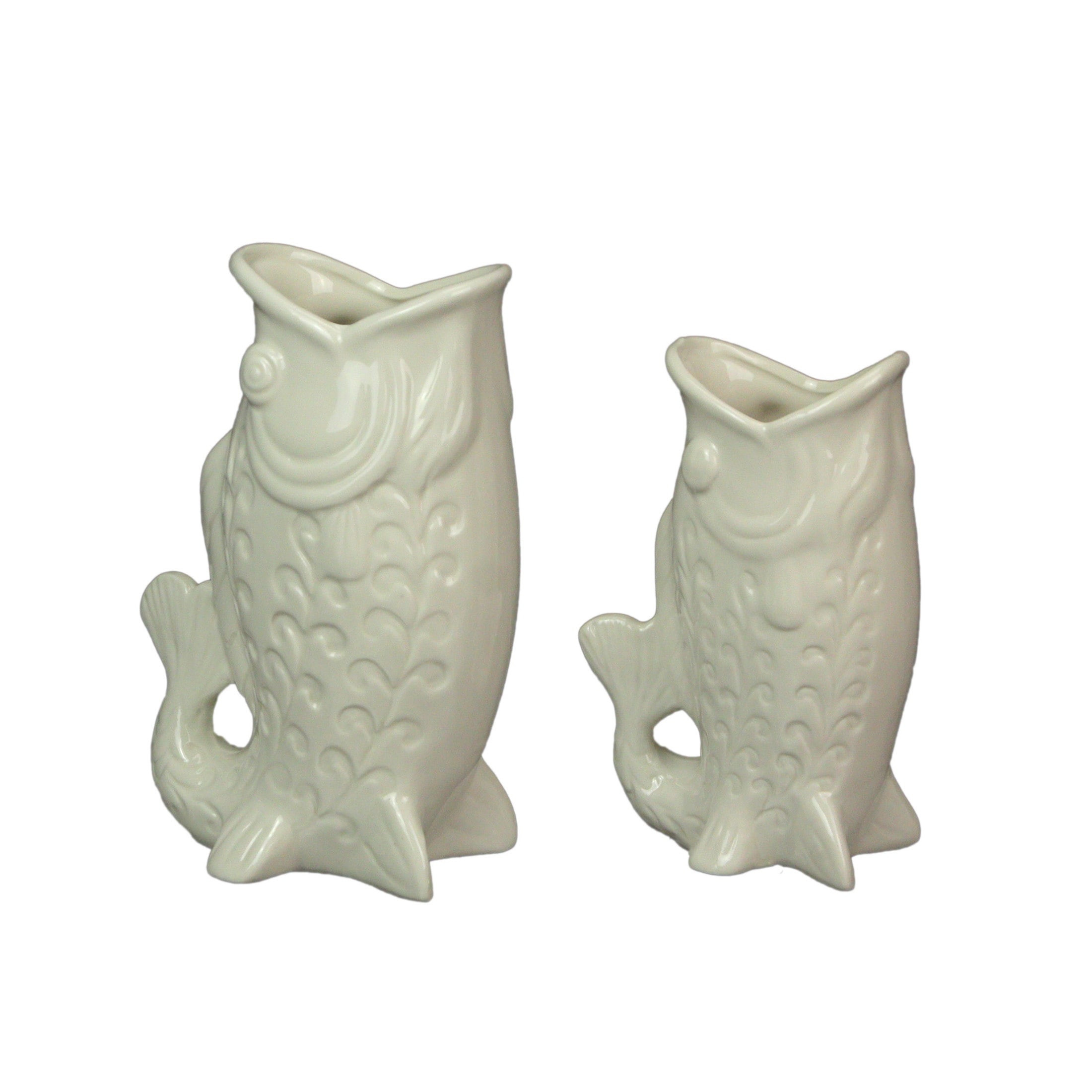 Set Of 2 White Fish Vases Porcelain Fish-Shaped Decor, 8.5" & 7 | Bed Bath & Beyond
