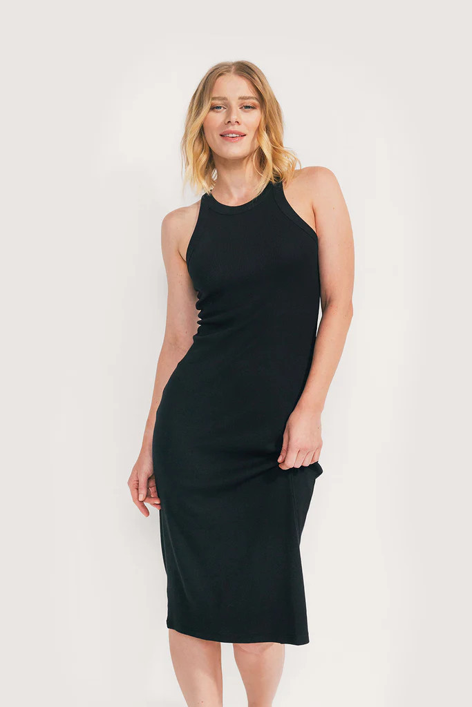 Rib Racer Tank Midi Dress (Jet Black) | EasyStandard