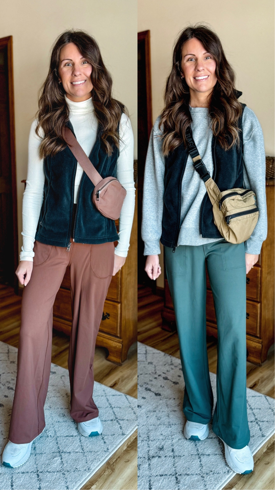 Wearing size xs in the 29” on both pairs of pants!

Outfit 1: xs in the turtleneck, xs petite in the fleece vest, and my true size in my sneakers! The pants are size xs in dark coffee in the 29” length. 

Outfit 2: wearing size small in the crewneck (also linked similar ones) and size xs petite in the fleece vest. Wearing size xs in dark forest green in the 29” length in the pants. 

#LTKPetite #LTKFindsUnder100 #LTKSeasonal