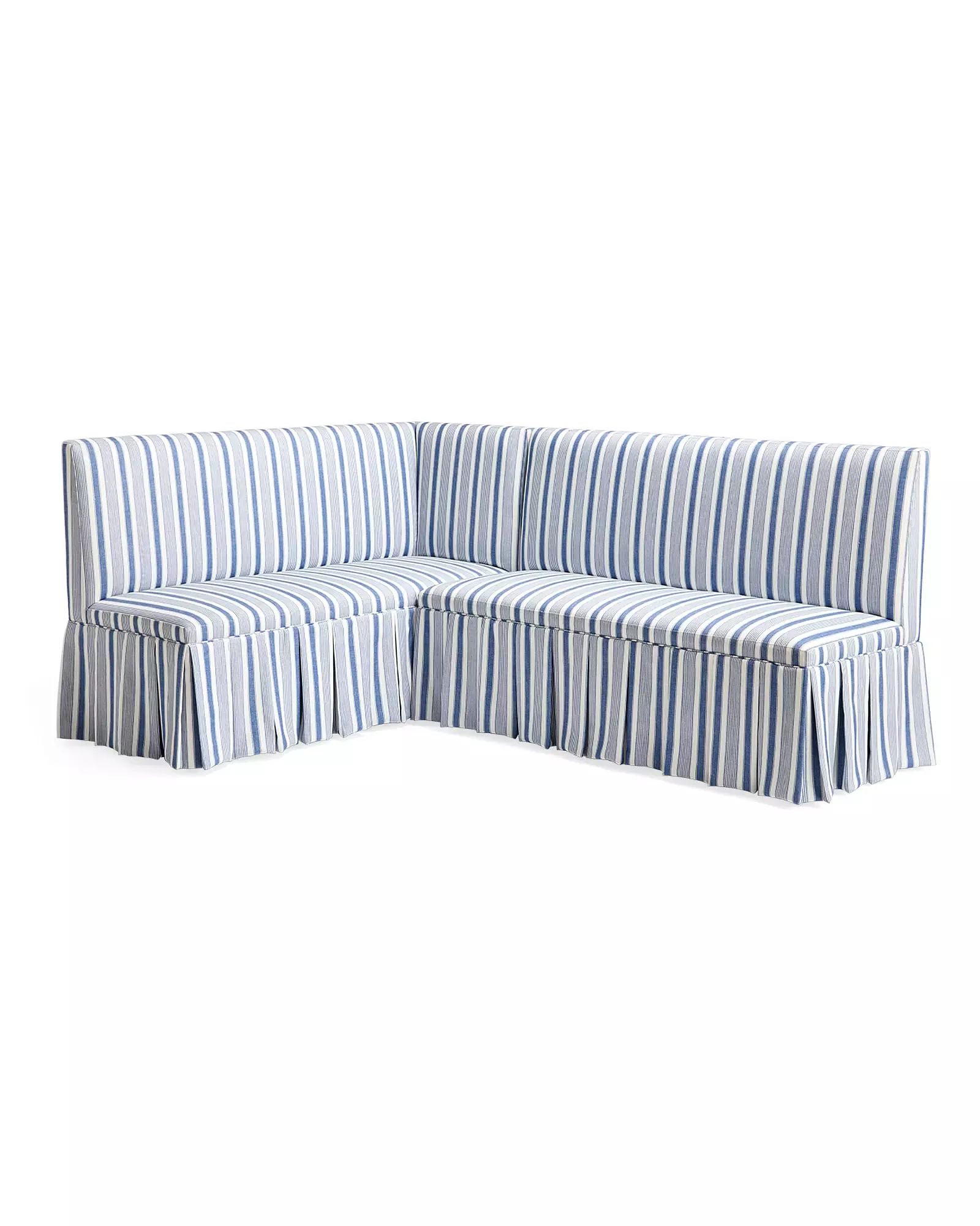 Ross Pleated Dining Banquette - French Blue Performance French Stripe | Serena and Lily