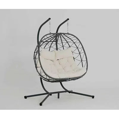 2 Persons Egg Chair with Stand Indoor Outdoor Swing Chair Patio Wicker Hanging Egg Chair Hanging Basket Chair with Stand for Bedroom Living Room Balco | Wayfair North America