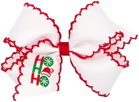 Wee Ones Girls' Grosgrain Hair Bow with Moonstitch Edge and Christmas-themed Embroidery, Medium, ... | Amazon (US)