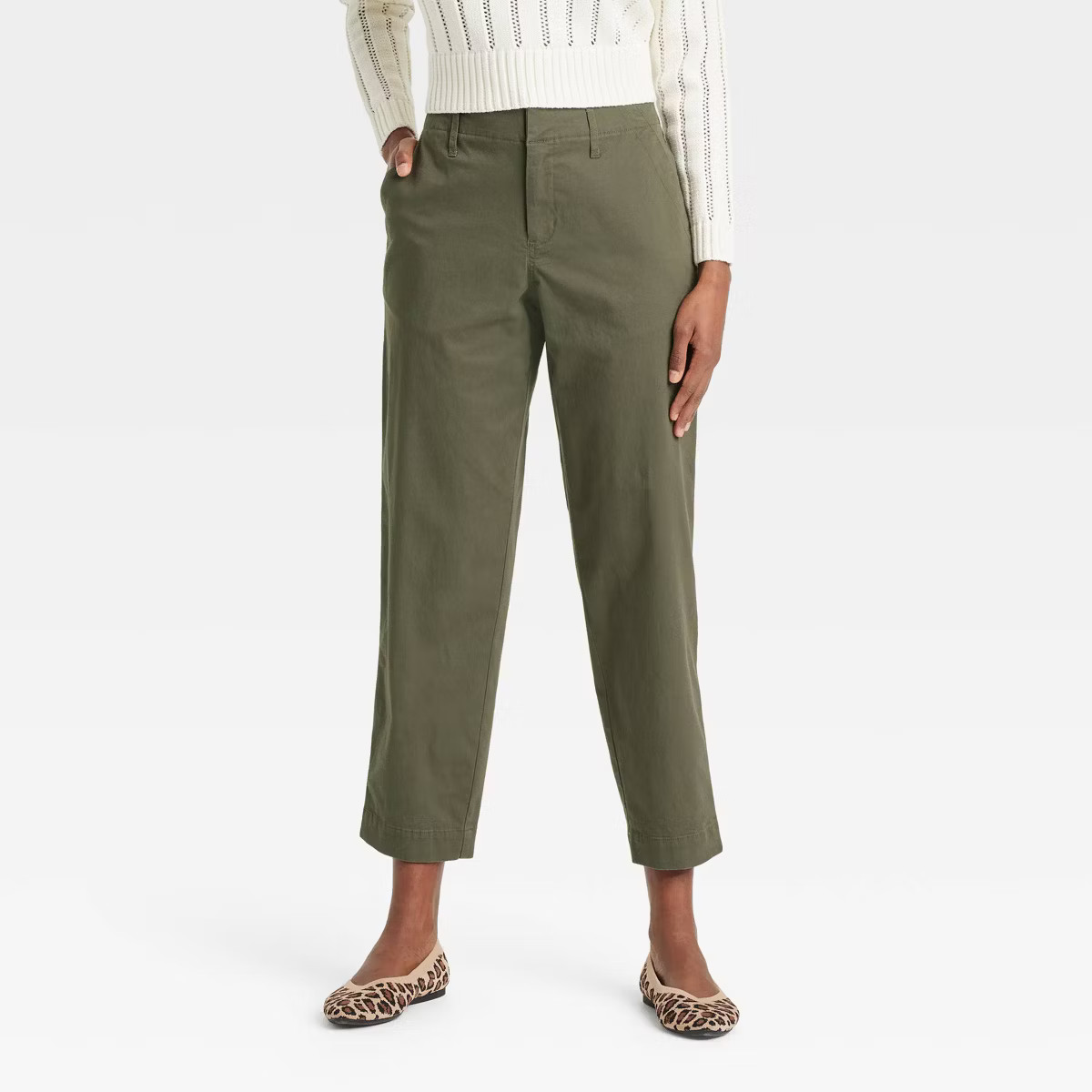 Women's High-Rise Tapered Ankle Chino Pants - A New Day™ Off-White 14: Cotton Spandex, Relaxed ... | Target