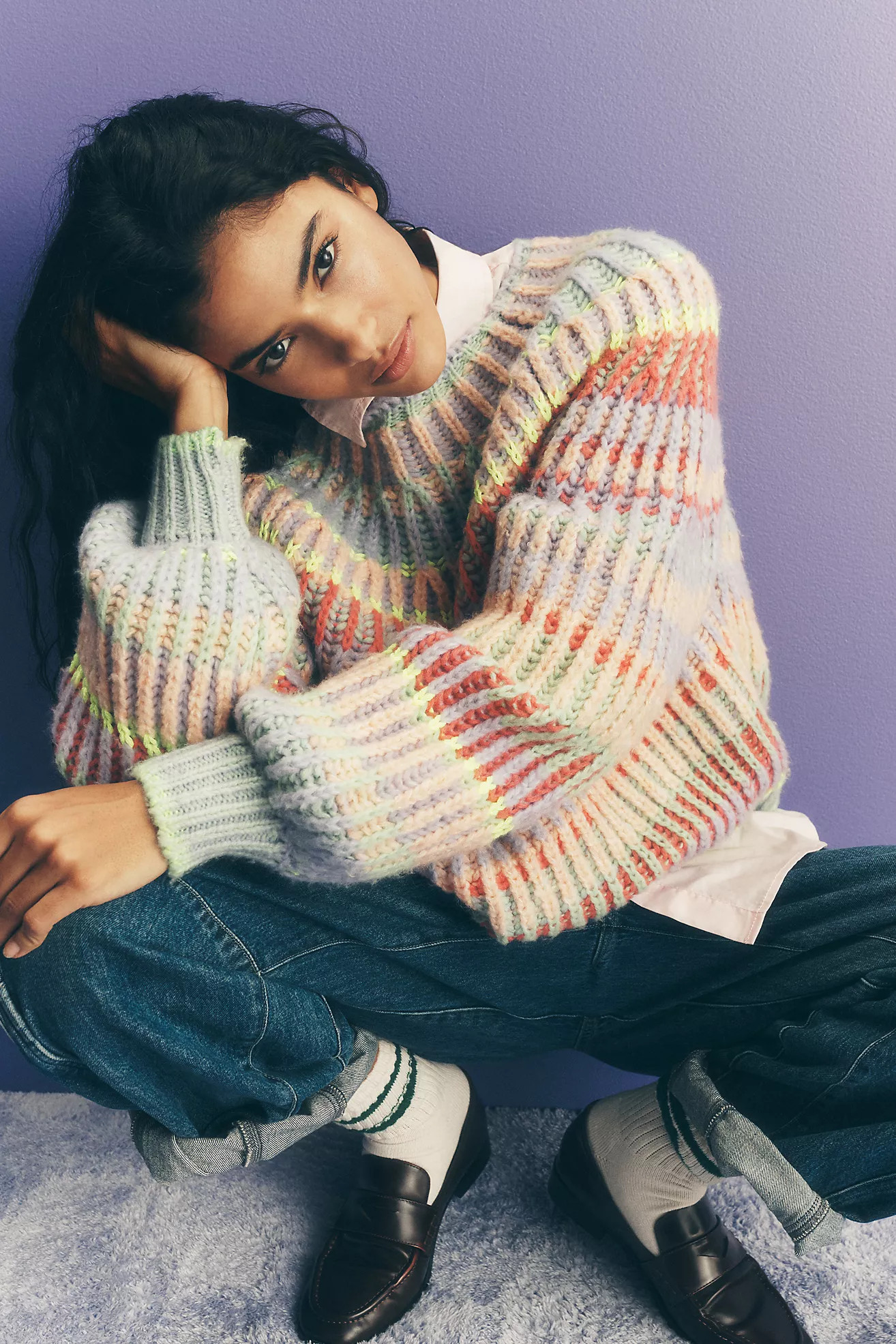 Maeve Mock-Neck Chunky Wool-Blend Sweater | Anthropologie (US)