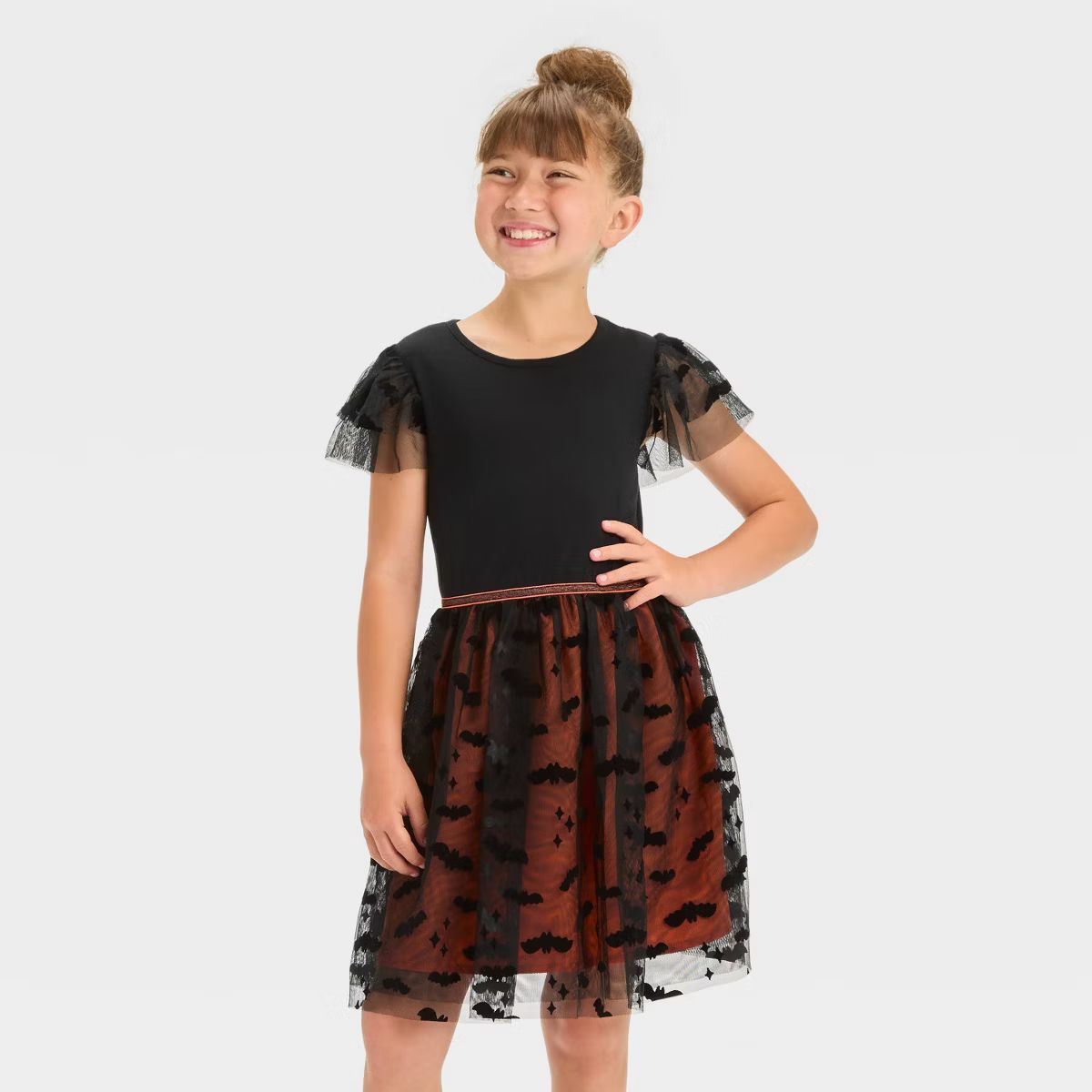 Girls' Short Sleeve Tulle Halloween 'Bats' Dress - Cat & Jack™ Black | Target