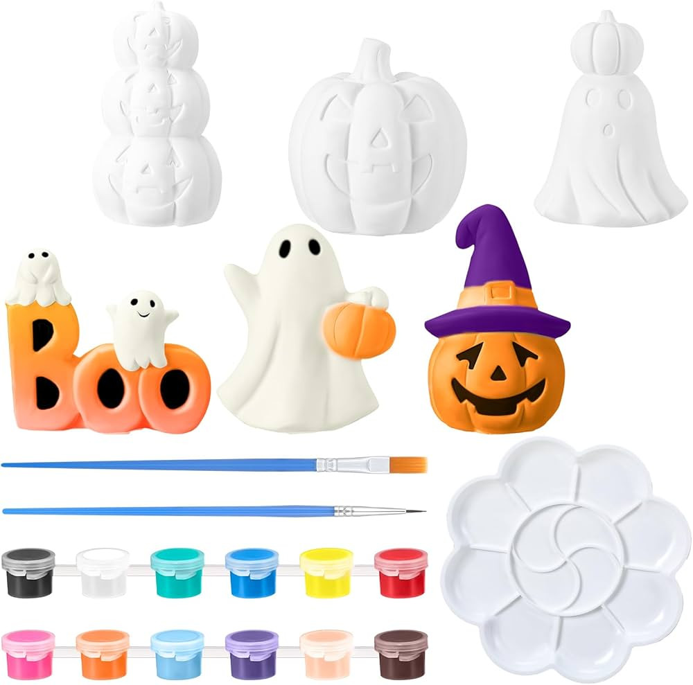 Beeveer 6 Pcs Halloween Ceramics to Paint Ceramic Pumpkin Boo Ghost Halloween Ready to Paint Cera... | Amazon (US)