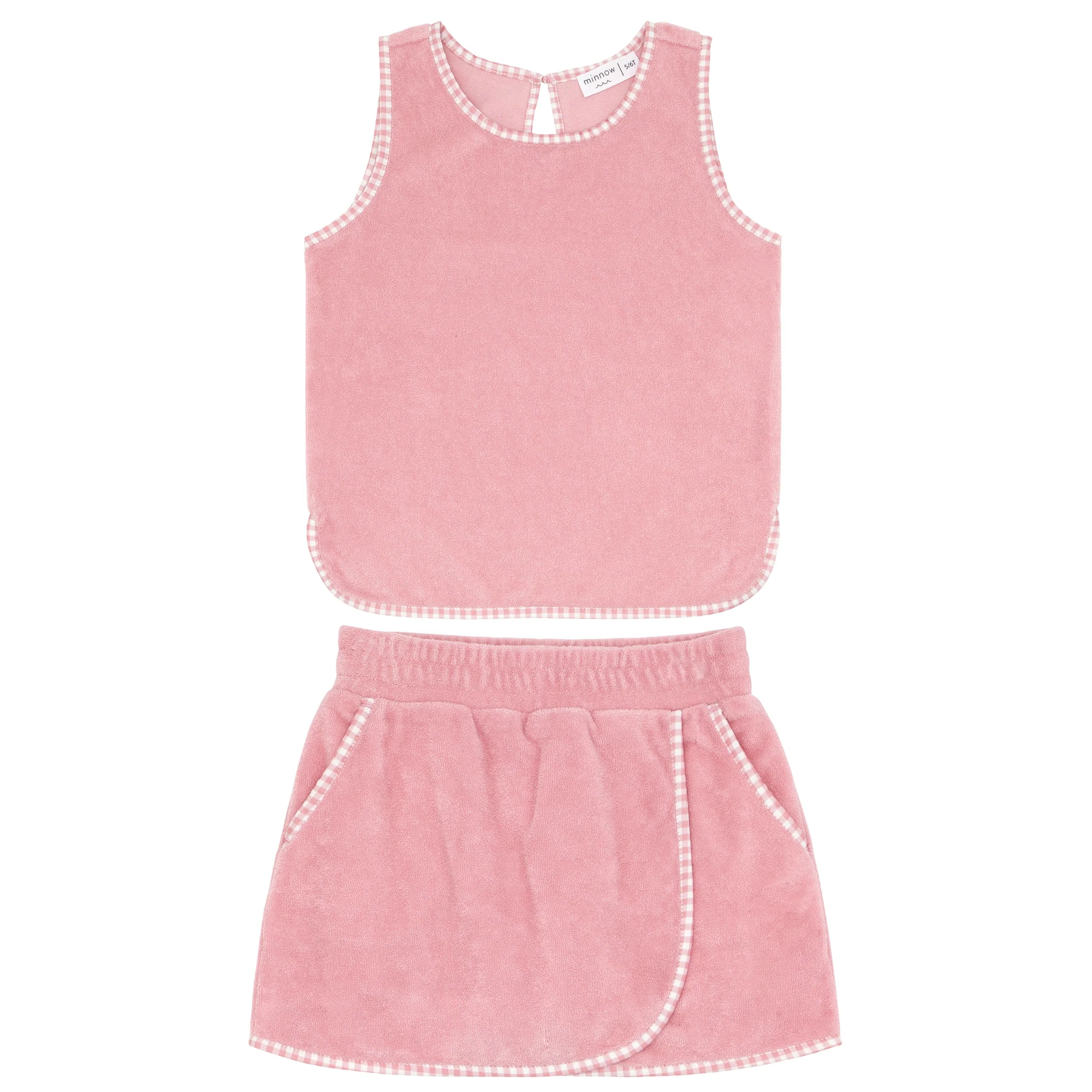 girls pink guava french terry tank top and skort set | minnow swim | minnow