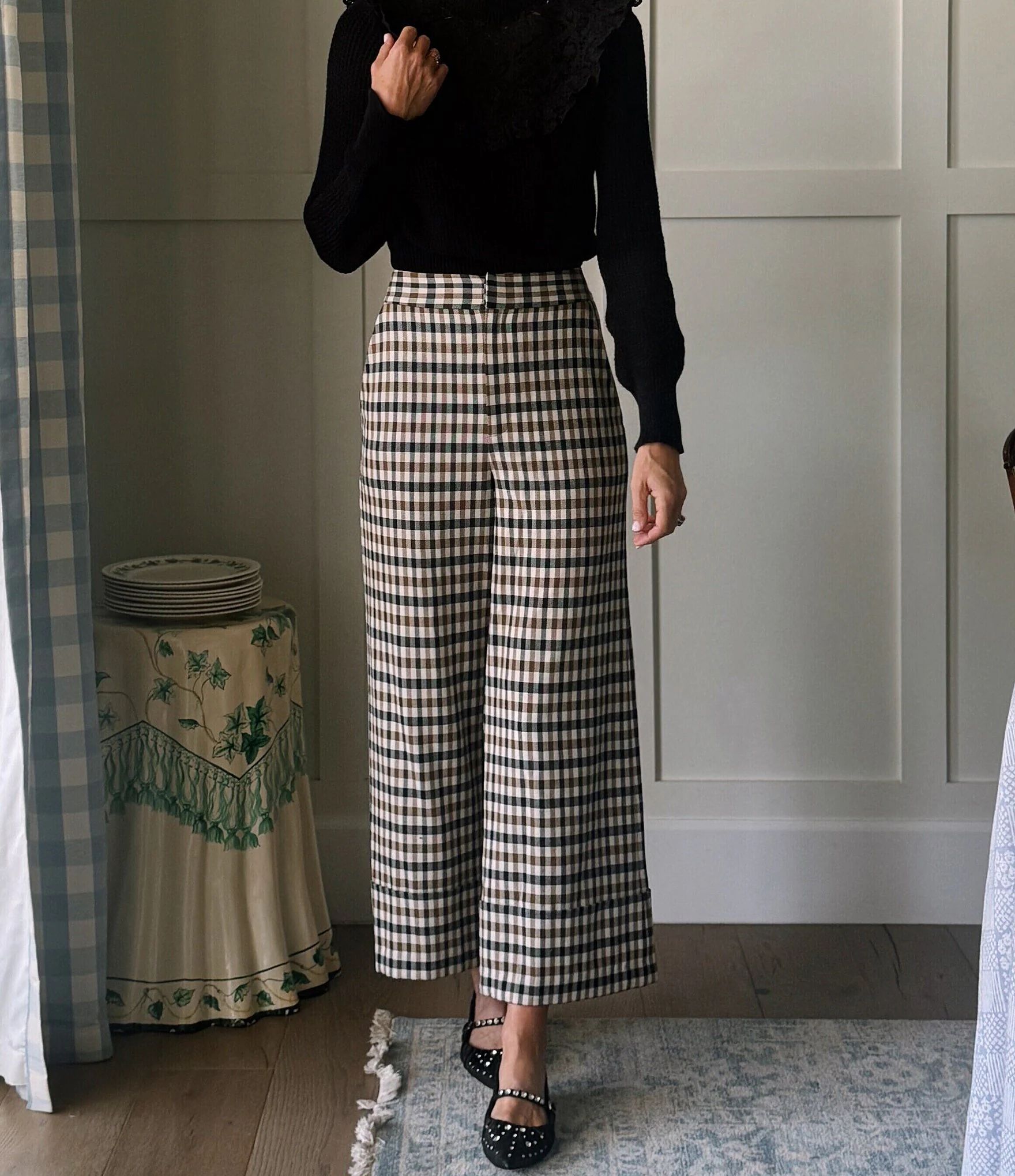 x Jennifer Sumko Amelia Check Plaid High Rise Flat Front Long Cuff Trouser Coordinating Pants | Dillard's