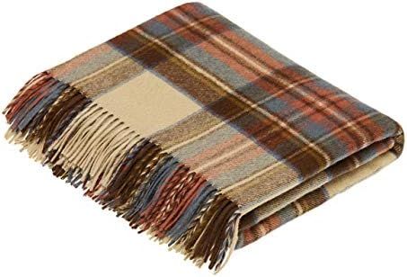 Moon Wool Plaid Throw Blanket, Pure New Wool, Antique Dress Stewart Tartan, Made in UK | Amazon (US)