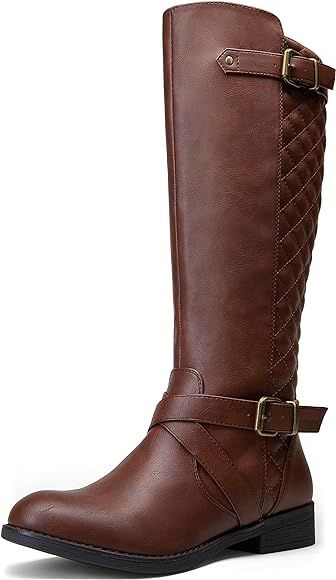 Jeossy Women's 50 Knee High Riding Boots Metal Buckle Calf Boot | Amazon (US)