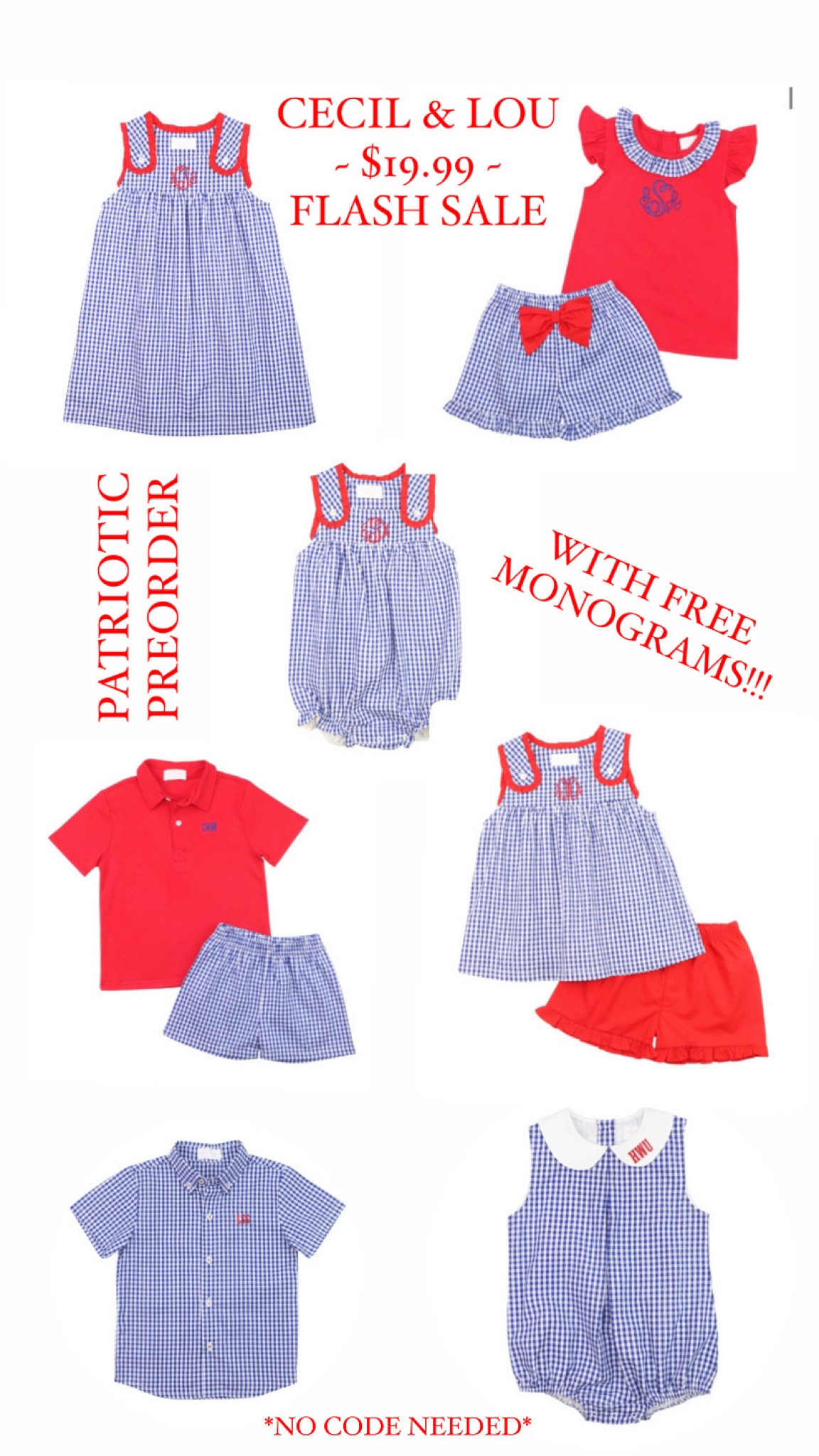 These Cecil & Lou Patriotic Preorder styles are only $19.99 this weekend with a FREE MONOGRAM!!

#LTKkids #LTKbaby #LTKSeasonal