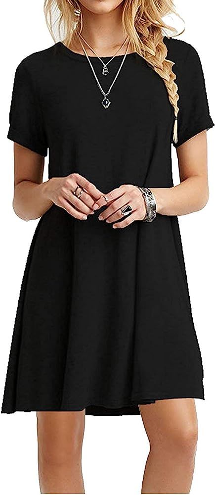 Women's Summer Basic Short Sleeve Casual Loose T-Shirt Dresses | Amazon (US)