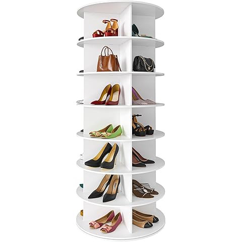Wooden Rotating Shoe Rack Tower, 7-Tier Spinning Shoe Organizer, Free Standing 360° Revolving La... | Amazon (US)