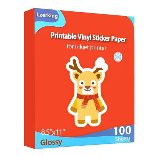 Lzerking Glossy Printable Vinyl Sticker Paper for Printer - 100 Sheets White Self-Adhesive, Quick... | Amazon (US)