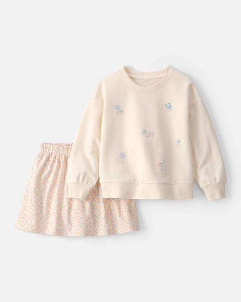 Toddler Girl 2-Piece Floral French Terry Top & Skort Set - Cream | Carter's Inc