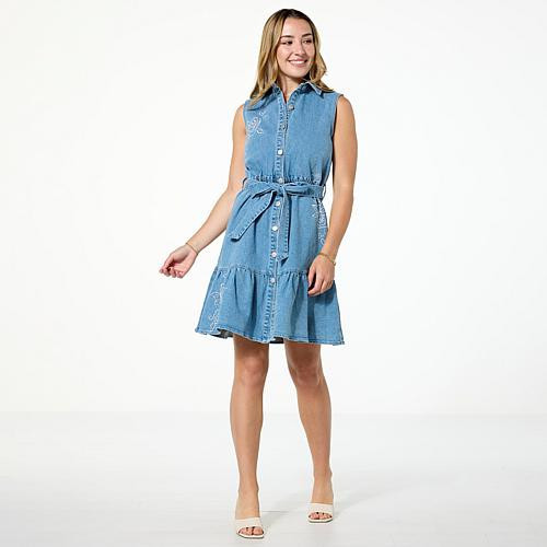 G by Giuliana Black Label Embroidered Denim Tank Dress - Blue - Size 2X | HSN