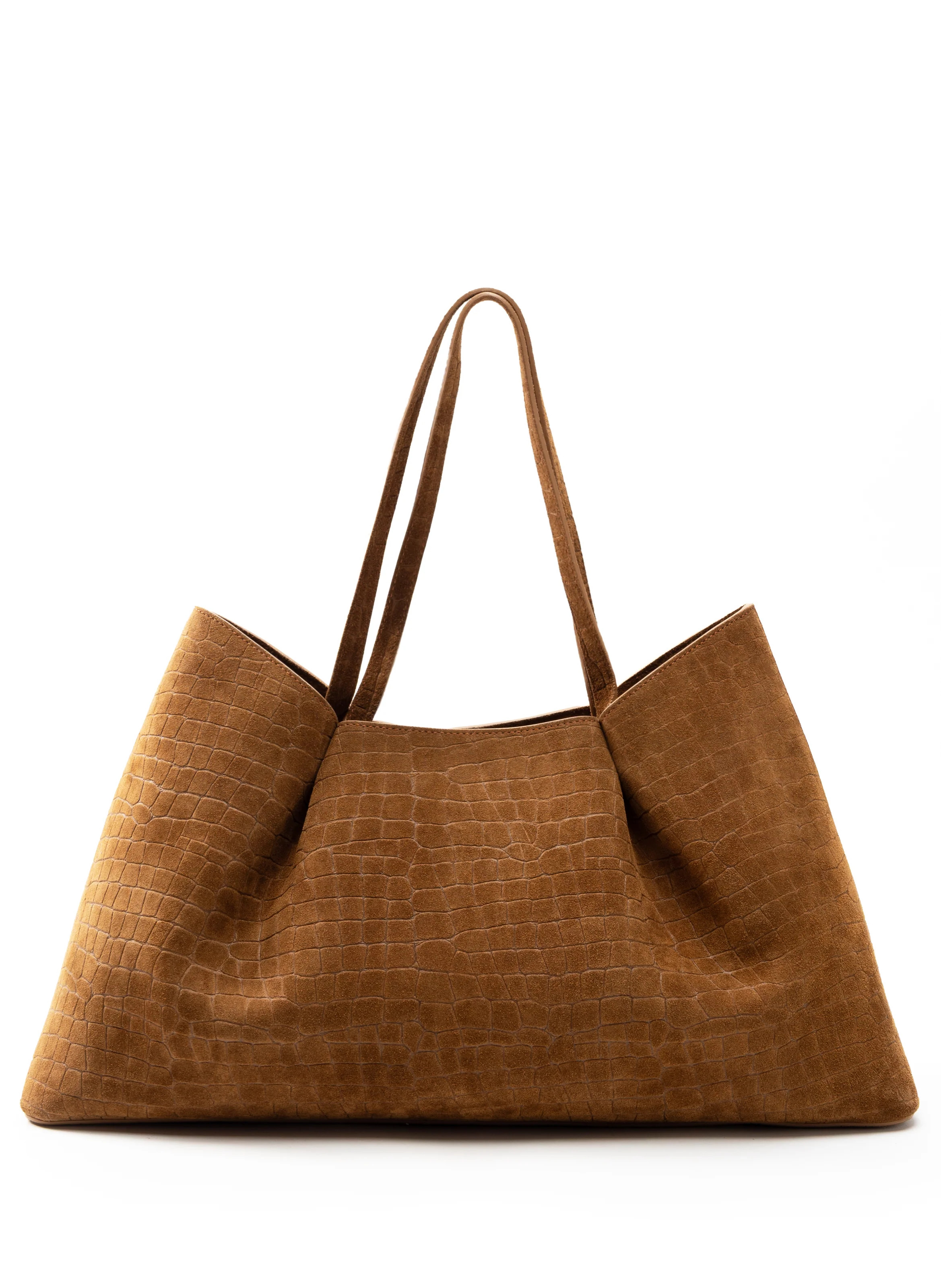 Dimple Tote Croco Suede Cognac - Trendy Work Bags - Elleme | Elleme