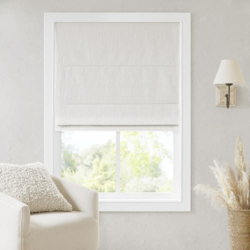 Madison Park Cordless Roman Shades, Blackout Window Blind Privacy Window Shades, Thermal Insulated Cordless Window Treatment for Bedroom, Living Room, Quincy, Single Panel 34" W X 64" H White | Amazon (US)