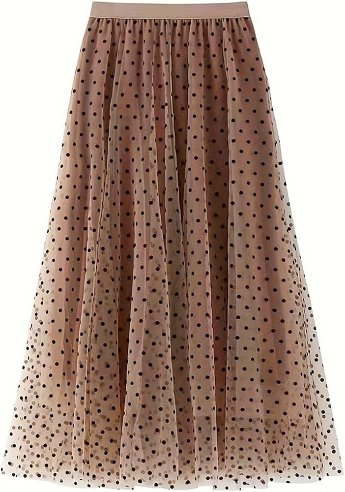 Womens Midi Tulle Skirt Elastic High Waist A-Line Swing Skirts Fashion Polka Dot Print Layered Pl... | Amazon (US)