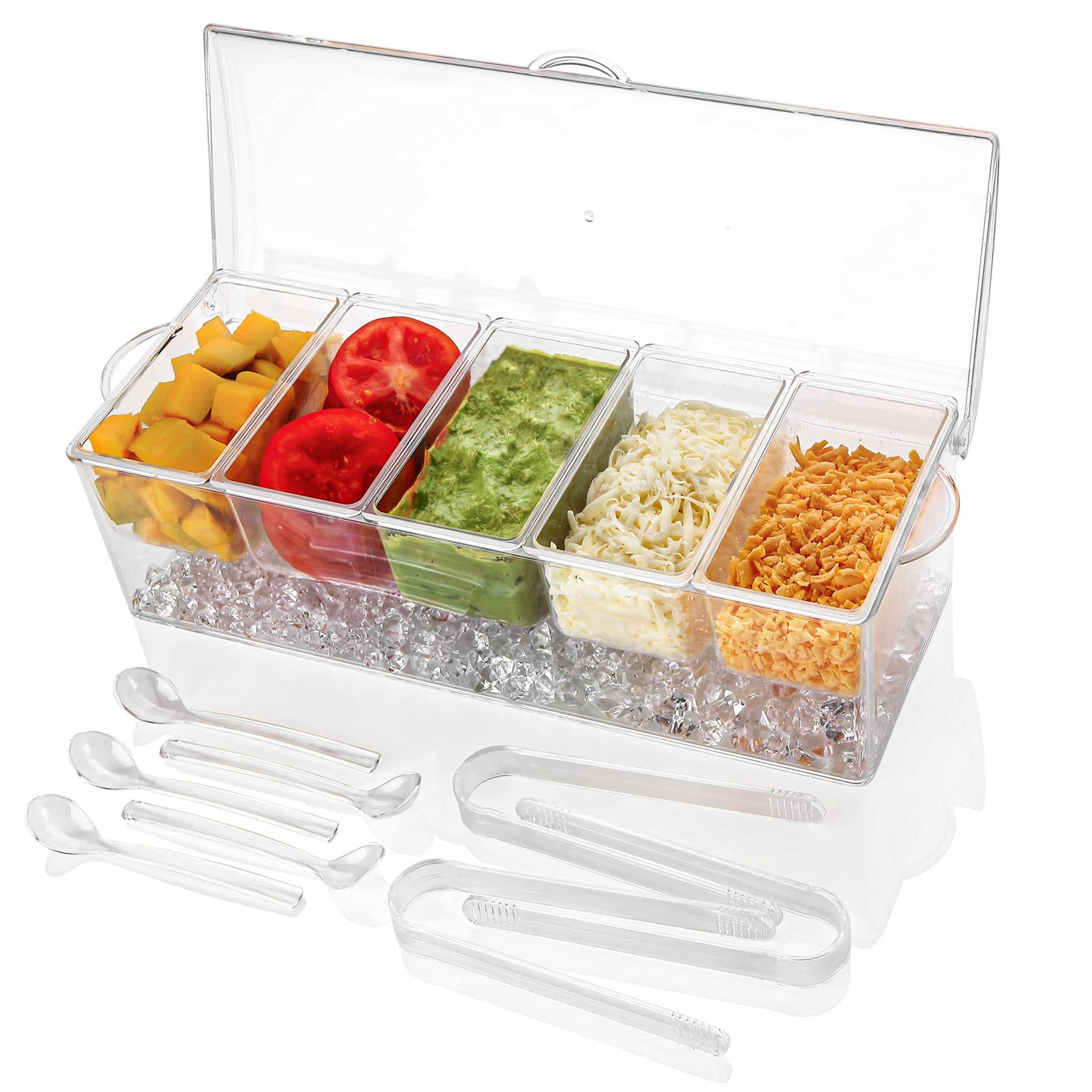 Ice Chilled 5 Compartment Condiment Server Caddy | Fruit Serving Tray | Condiment Pots with 5 Rem... | Amazon (US)