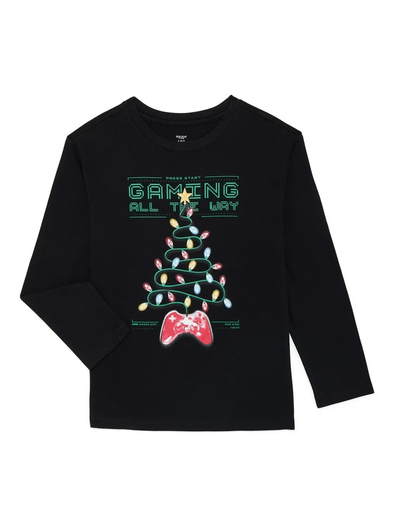 Holiday Time Boys Christmas Long Sleeve Graphic T-Shirt, Sizes 4-18 | Walmart (US)