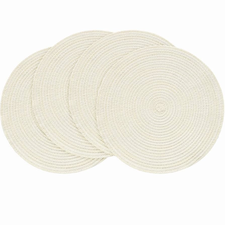 Floroom 15 Inch Round Braided Placemats Set of 4, Washable Heat Resistant Cotton Polyester Circle... | Amazon (US)