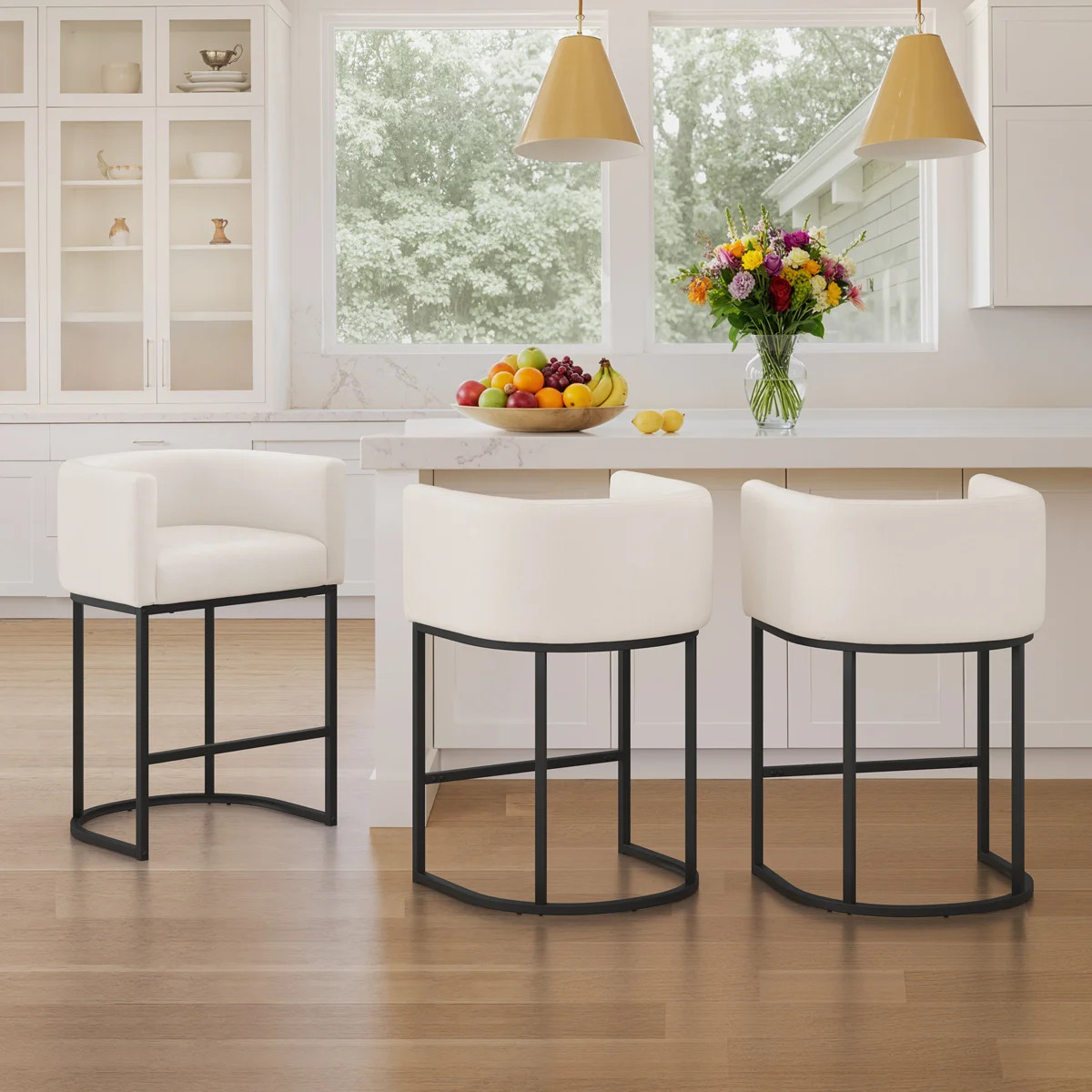 Jessica 26" Upholstered Counter Stool with Metal Frame (Set of 3) | Wayfair North America