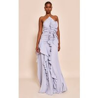 Blue Grey Pleated Frill Halterneck Maxi Dress | PrettyLittleThing UK