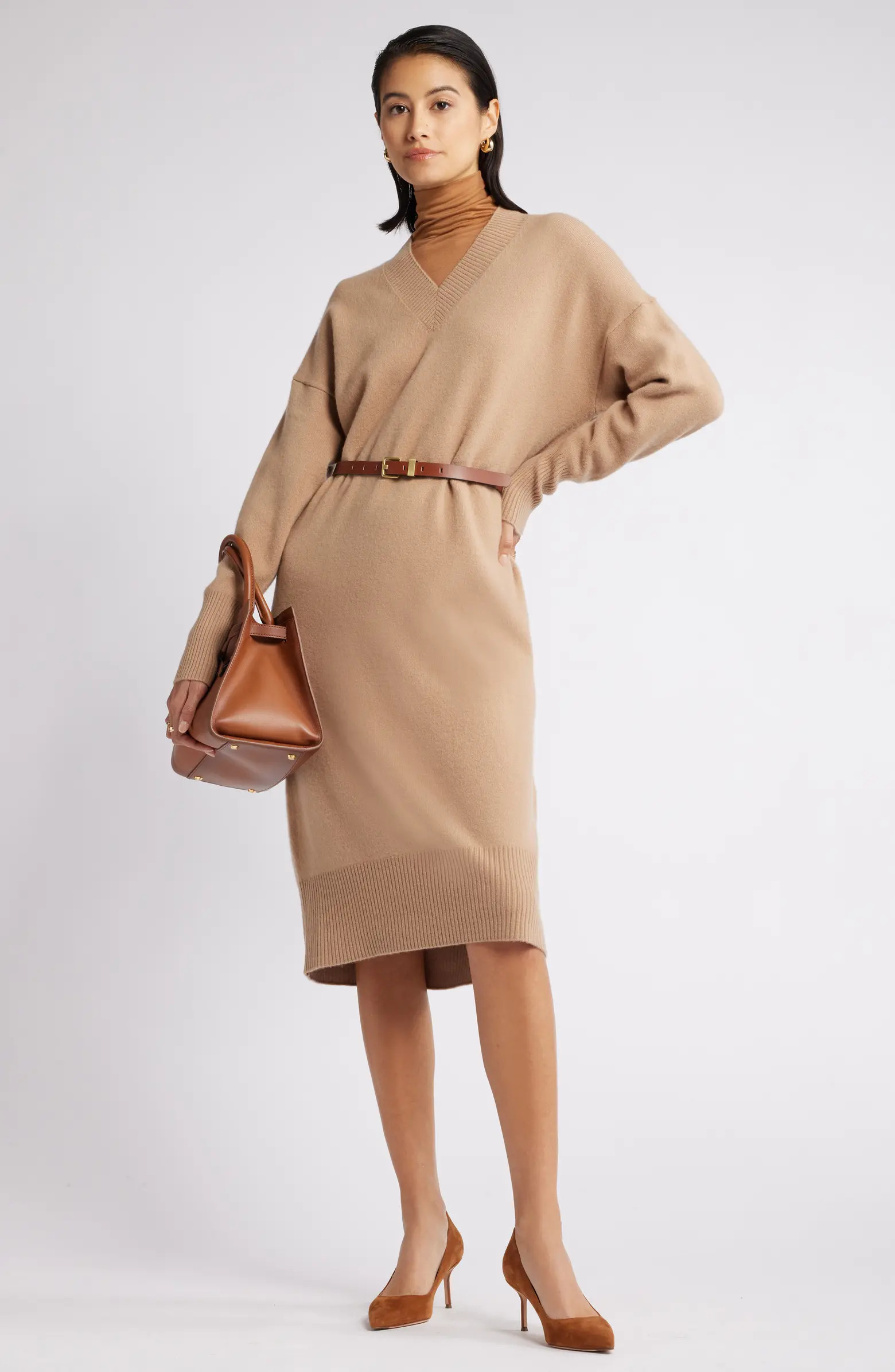 V-Neck Long Sleeve Wool & Cashmere Sweater Dress | Nordstrom