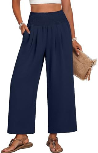 Lepunuo Wide Leg Palazzo Pants for Women Summer Trousers with Pockets | High Smocked Waisted, Bea... | Amazon (US)