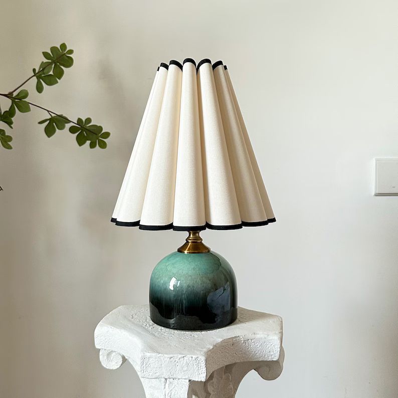 Jewel Toned Ceramic Table Lamp, Handmade High Style Pleated Petal Shade, Durable Base 110-240V Be... | Etsy (US)