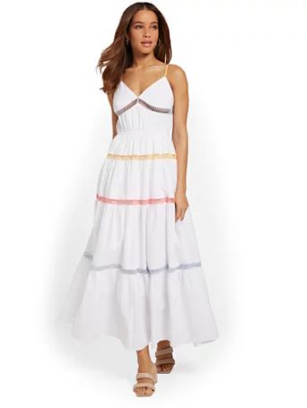 Colorblock-Stripe Tiered Midi Dress - Endless Blu - New York & Company | New York & Company