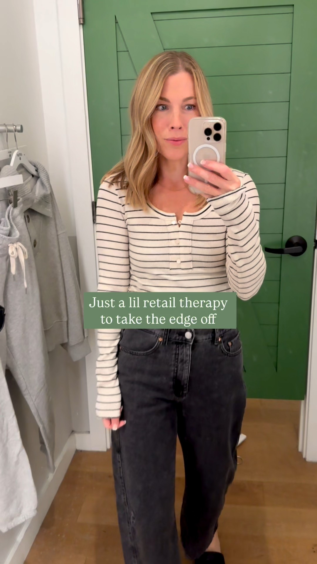 aerie striped long sleeve. Wearing a small. Gray joggers are sold out but linked a similar pair. Gray pullover is TTS. Wearing an XL in the video but ordered a small. Blue pullover TTS. Could size down if you like it fitted. Wide leg trouser pants are TTS. Wearing a small. 

#matchingset #sweatset #casual #fallstyle 

#LTKFindsUnder50 #LTKStyleTip #LTKSaleAlert