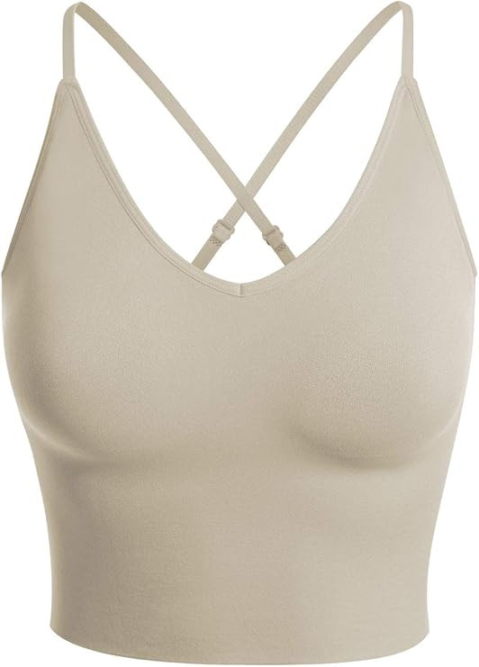 Design by Olivia Women's Seamless Padded Workout Sports Bra Cami Cropped Yoga Tank Top with Adjus... | Amazon (US)
