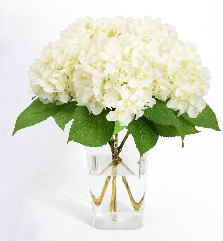 5PC 18.5” 3D Cream White Artificial Hydrangea Flowers Silk Hydrangeas with Stems Real Touch Sui... | Amazon (US)