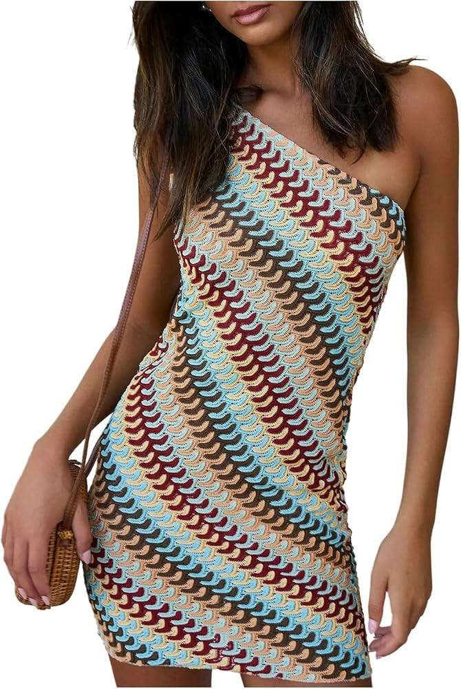 GORGLITTER Women's Boho Mini Dress Asymmetrical One Shoulder Striped Sleeveless Dresses Birthday ... | Amazon (US)