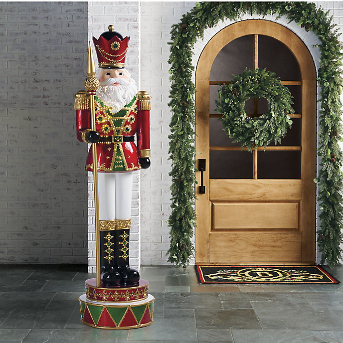 6 ft. LED Grand Traditional Soldier Nutcracker with Staff & Fiber Optic Lights | Frontgate