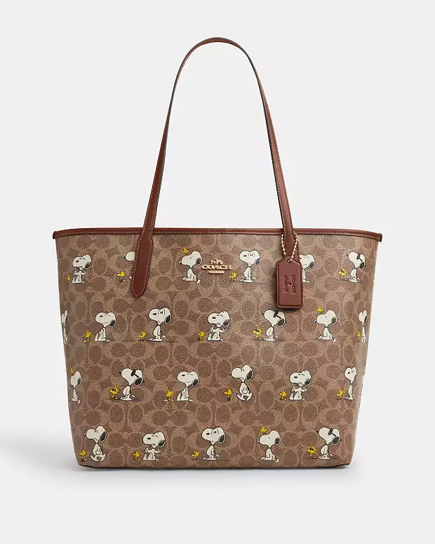 Coach X Peanuts City Tote Bag In Signature Canvas With Snoopy Print | Coach Outlet US